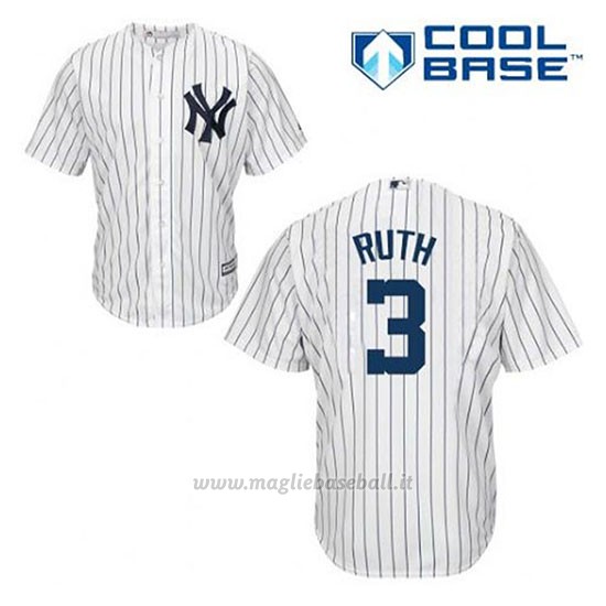 Maglia Baseball Uomo New York Yankees Babe Ruth 3 Bianco 1ªCool Base